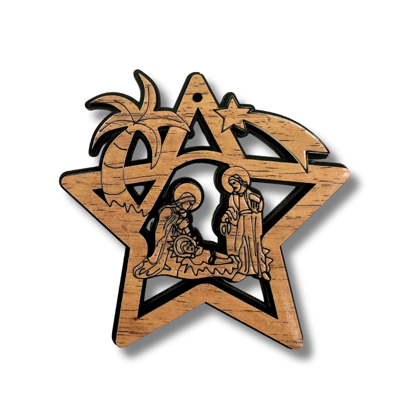 *NEW Olive Wood Bethlehem Star Christmas Nativity Ornament