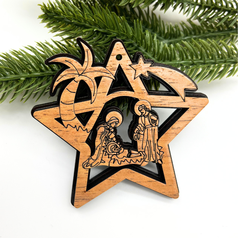 *NEW Olive Wood Bethlehem Star Christmas Nativity Ornament