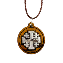 Load image into Gallery viewer, Holy Land Olive Wood Jerusalem Pendant with Metal Cross