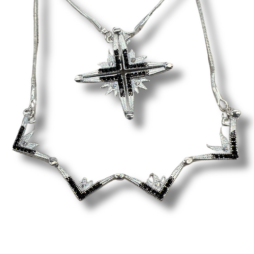 Two-Way Magnetic Star Of Bethlehem Necklace with black zircon