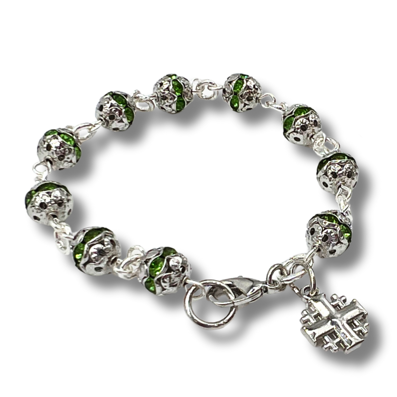 Crystal Rosary Bracelet with Cross Pendant