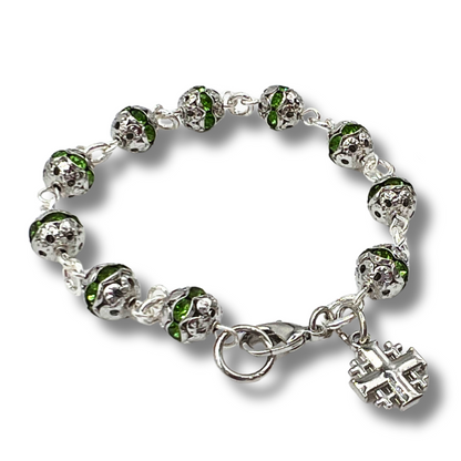 Crystal Rosary Bracelet with Cross Pendant