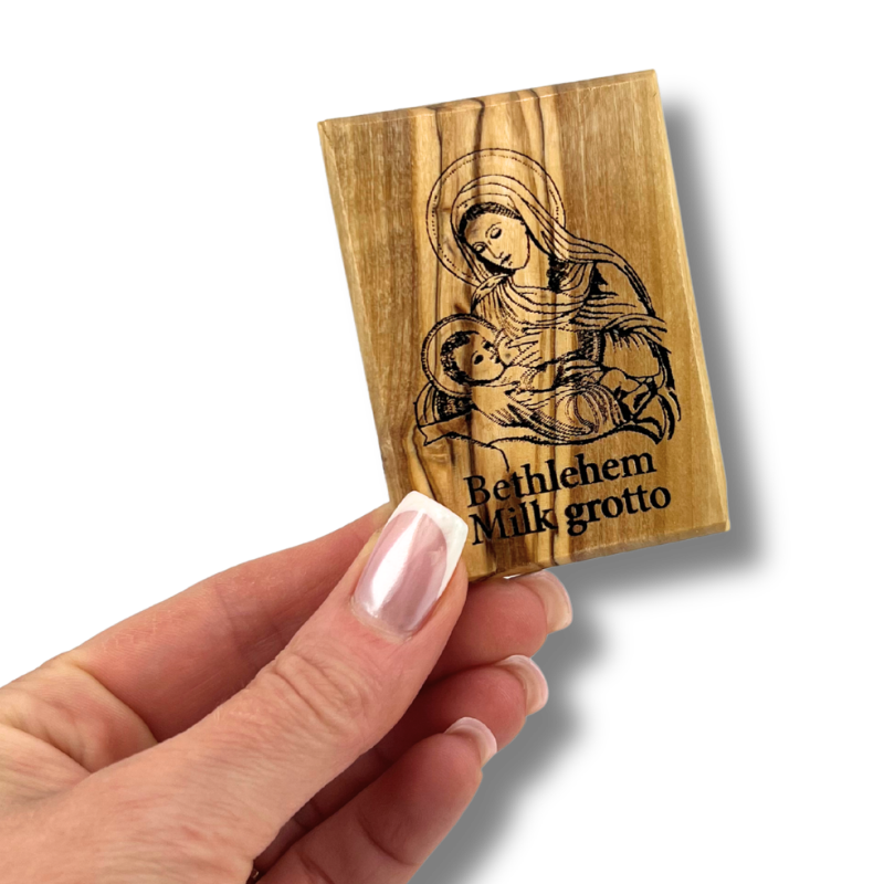 NEW "Milk Grotto Virgin Mary" Olive Wood Magnet