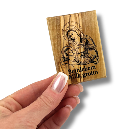 NEW "Milk Grotto Virgin Mary" Olive Wood Magnet