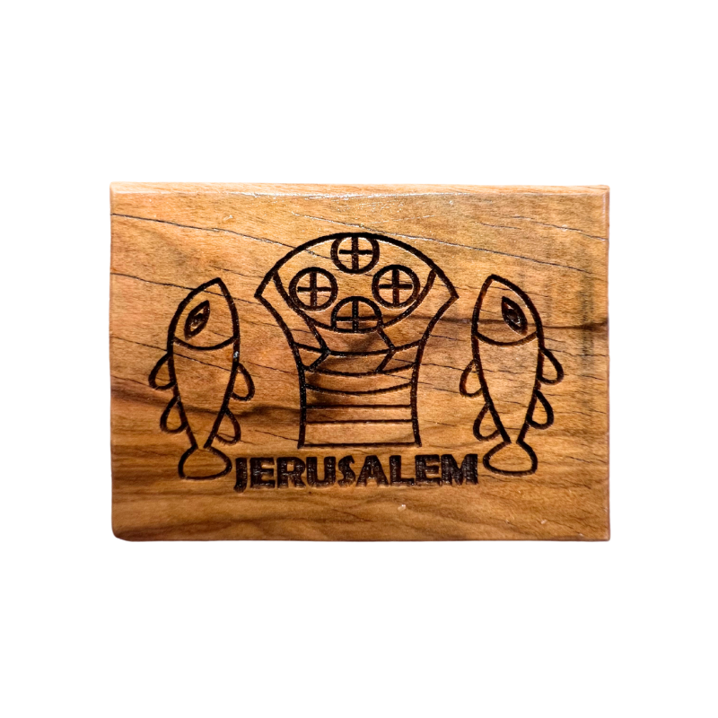 "Five Loaves and Two Fishes" Olive Wood Magnet