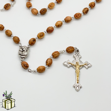 Load image into Gallery viewer, Olive Wood Carved Beads Rosary with Holy Soil - Holy Land Rosaries