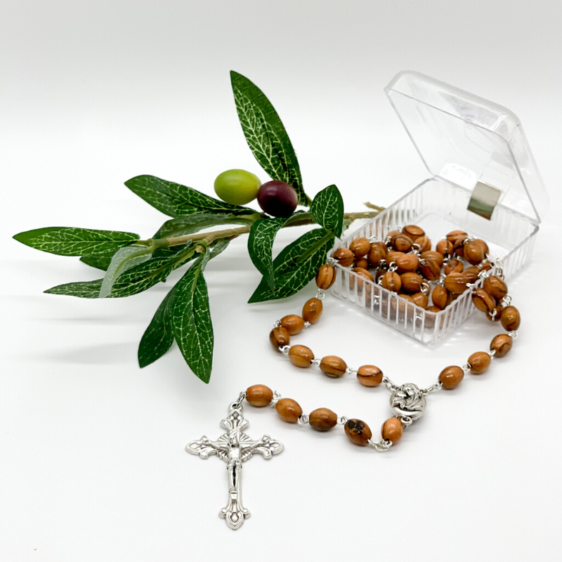Olive Wood Beads Rosary with Holy Soil - Holy Land Rosaries
