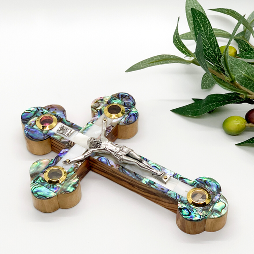 Olive Wood Crucifix (Fully covered with Mother of Pearl) - Holy Land Crucifixes