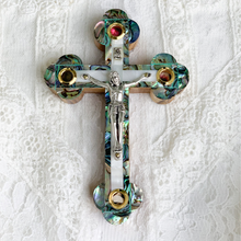 Load image into Gallery viewer, Olive Wood Crucifix (Fully covered with Mother of Pearl) - Holy Land Crucifixes