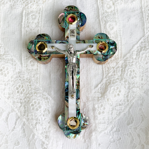 Olive Wood Crucifix (Fully covered with Mother of Pearl) - Holy Land Crucifixes