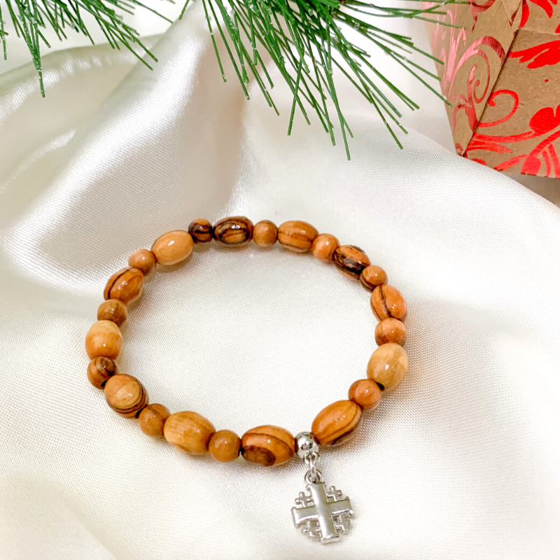 Holy Land Olive Wood Bracelet with Cross Pendant Unisex