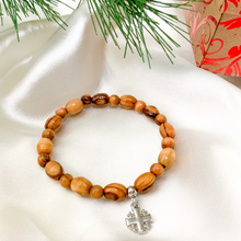 Load image into Gallery viewer, Olive Wood Bracelet with Cross Pendant