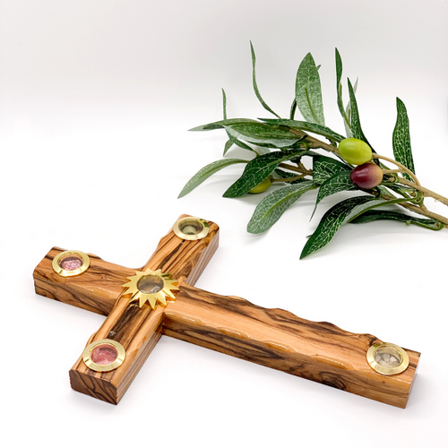 Olive Wood Cross with Star of Bethlehem - Holy Land Crosses