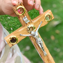 Load image into Gallery viewer, Olive Wood Plain Crucifix (With Star of Bethlehem) - Holy Land Crucifixes