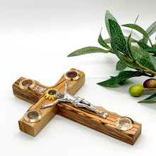 Load image into Gallery viewer, Olive Wood Plain Crucifix (With Star of Bethlehem) - Holy Land Crucifixes