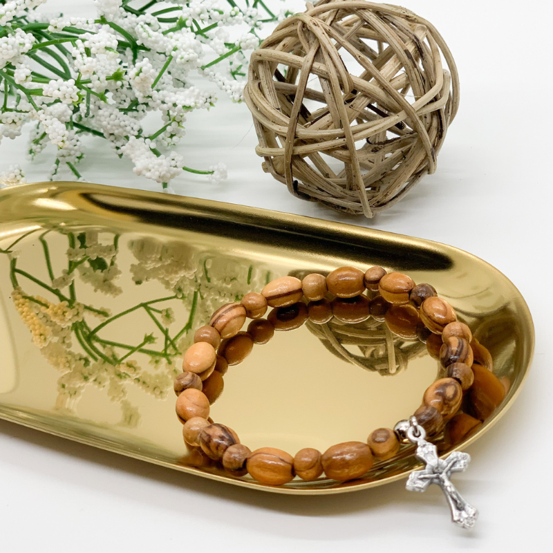 Holy Land Olive Wood Bracelet with Cross Pendant Unisex