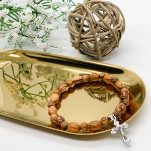 Olive Wood Bracelet with Cross Pendant
