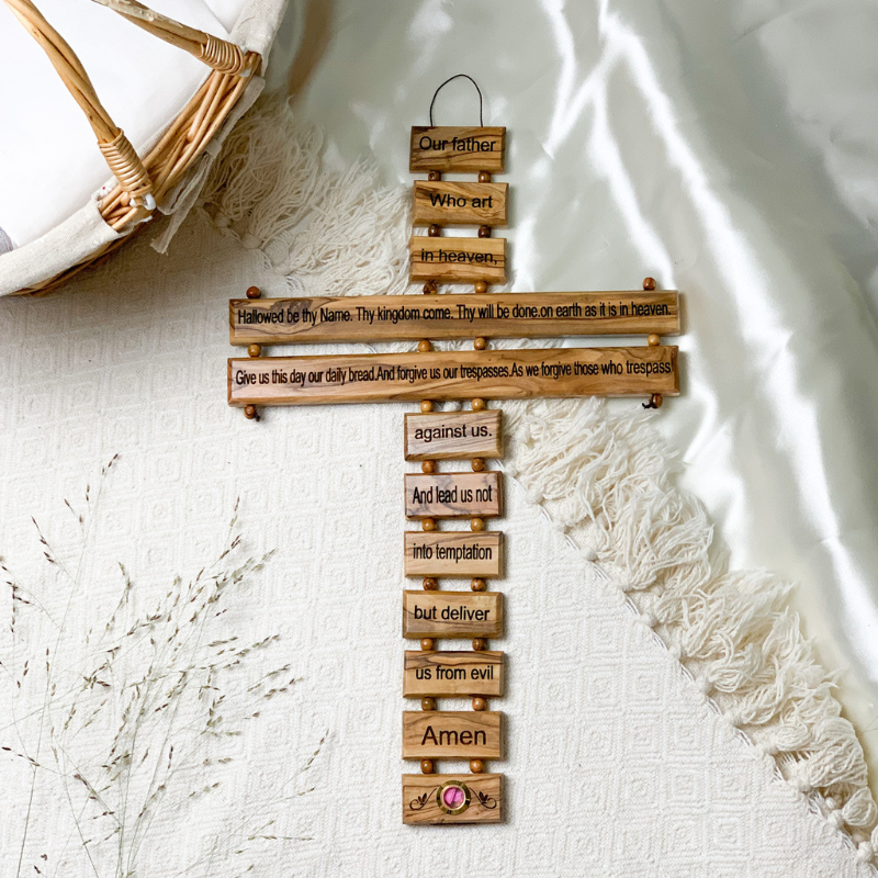 Large Olive Wood Cross with Lord&