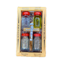 Load image into Gallery viewer, Holy Land Set (Holy Water, Holy Soil, Anointing Oil, Holy Incense &amp; Olive Wood Crucifix) - Holy Land Sets