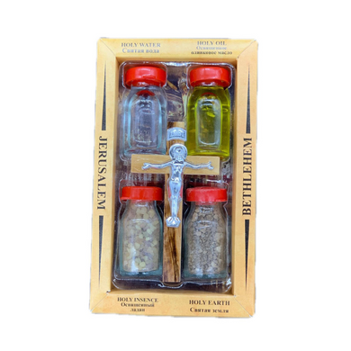 Holy Land Set (Holy Water, Holy Soil, Anointing Oil, Holy Incense & Olive Wood Crucifix) - Holy Land Sets