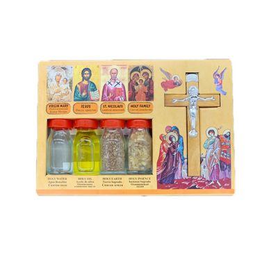 Holy Land Set  (Holy Water, Holy Soil, Anointing Oil, Holy Incense & Olive Wood Crucifix) - Holy Land Sets
