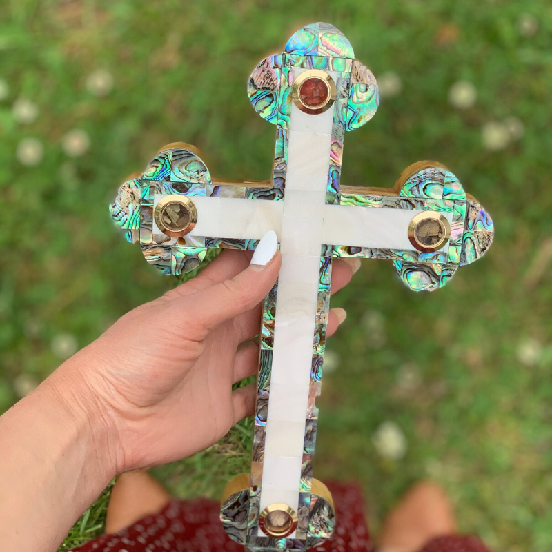 Olive Wood Cross (Fully covered with Mother of Pearl) - Holy Land Crosses