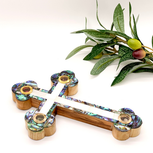 Olive Wood Cross (Fully covered with Mother of Pearl) - Holy Land Crosses